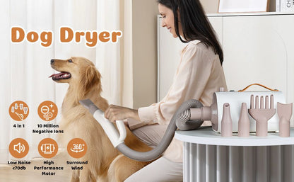 YOSON Smart Pet Hair Dryer Temperature and Speed Adjustable with 4in1 Nozzles Grooming Dog Dryer Machine For Dogs Cats